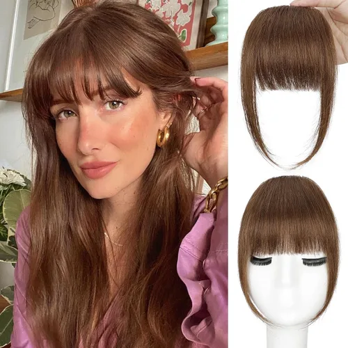 Vista 20 de BOGSEA Flequillo con clip, flequillo falso de cabello humano 100% real con clip, extensiones de cabello con fleco y sienes, postizos para mujeres