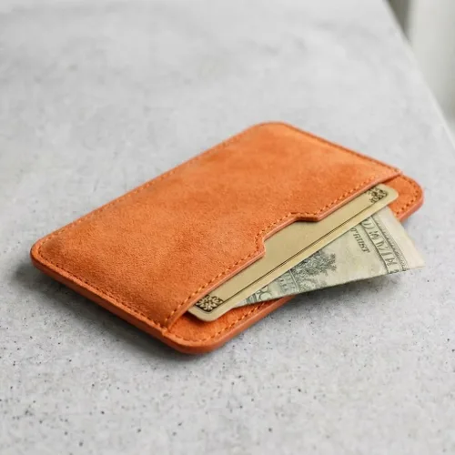 Vista 6 de Vaultskin CHELSEA - Cartera de piel delgada con bloqueo RFID para hombre, tarjetero minimalista con bolsillo frontal, Ámbar, Minimalista