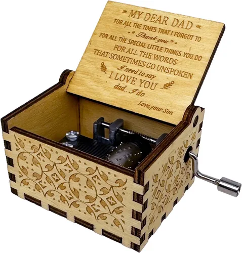 Vista 17 de Caja de música You are My Sunshine from Daughter to Dad, manivela clásica grabada, cajas musicales grabadas, regalos de recuerdo para papá de hija