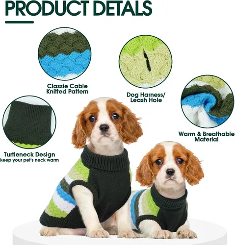 Vista 5 de Kuoser Suéter para perro, suéteres de Navidad para perros extra pequeños, suéter suave y cálido para perros, chaleco de punto trenzado colorido
