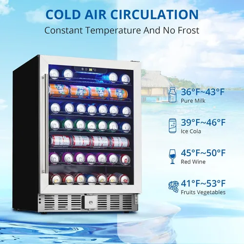 Vista 5 de Towallmark Refrigerador de bebidas, refrigerador de bebidas de 5.1 pies cúbicos Capacidad de 166 latas, enfriador de bebidas pequeño con compresor