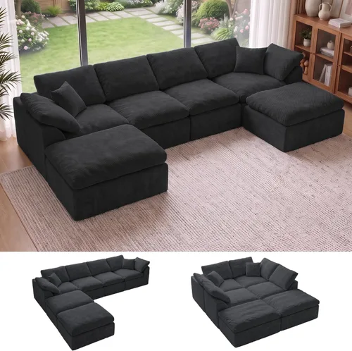 Vista 23 de Sofá de nube deshuesado de gran tamaño, sofá modular en forma de Azul