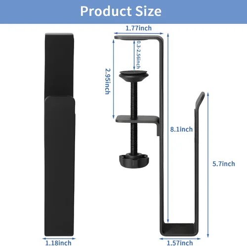 Vista 4 de LUKETURE Soporte lateral ajustable para laptop, soporte para portátil sin taladro, almacenamiento debajo del escritorio, soportes para portátiles