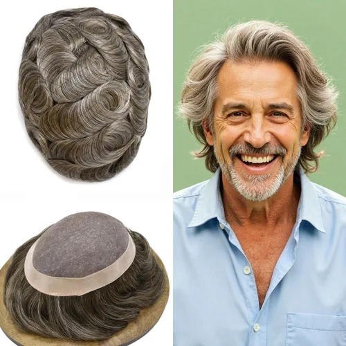 Vista 15 de Mens Toupee Hair Piece Real Human Hair Fine Mono Toupee para hombres Sistema de reemplazo de cabello para hombre Postizo Protesis Capilar Para