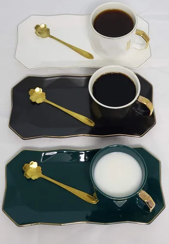 Vista 5 de YAGE Juego de tazas de café de cerámica con cuchara y bandeja, taza de té para bebidas calientes y frías para la oficina y el hogar con platillo