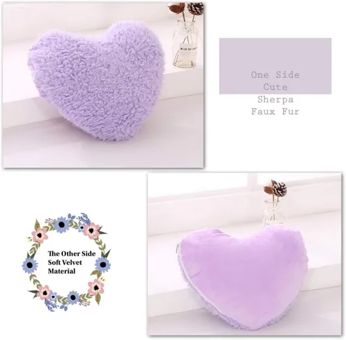 Vista 2 de MOOWOO - Almohada de corazón morado, almohada mullida de corazón con funda de almohada e relleno, piel sintética suave, diseño decorativo