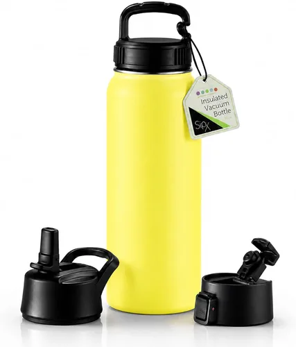 Vista 138 de SIPX™ Botella de Agua Aislada de 18 oz con 3 Tapas – Acero Inoxidable a Prueba de Fugas, Triple Aislamiento – Frío 24 Horas/Caliente 12 Horas – Negro