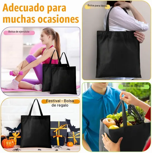 Vista 2 de Woanger 100 bolsas a granel de 15 x 16 pulgadas, bolsas de lona reutilizables de tela con asas Negro