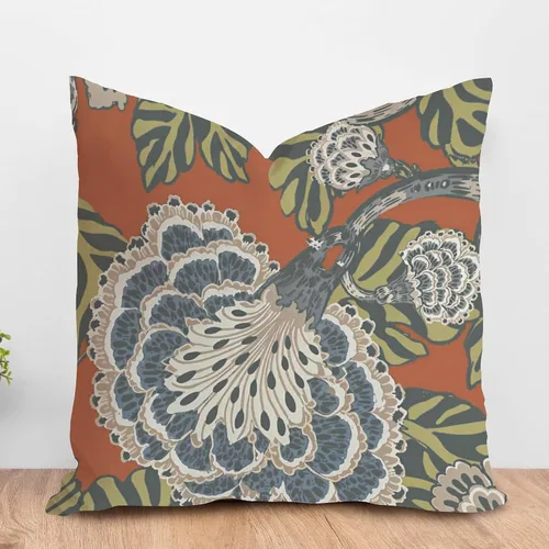 Vista 18 de ArogGeld Funda de cojín con flores verdes y blancas con flores grises y negras y hojas verdes en estilo chinoiserie, funda de almohada cuadrada