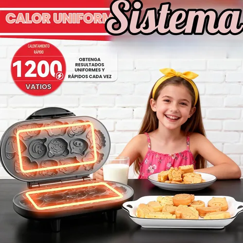 Vista 2 de SugarWhisk Mini waflera de animales para niños, mini máquina para hacer panqueques con 12 moldes diferentes para panqueques, plancha pequeña