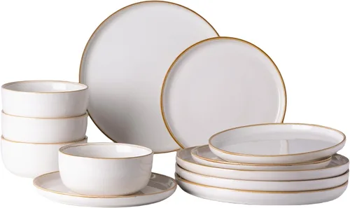Vista 41 de GBHOME Juego de vajilla de cerámica para 4, 12 piezas, platos y cuencos de cerámica, platos resistentes a los arañazos, aptos para lavavajillas