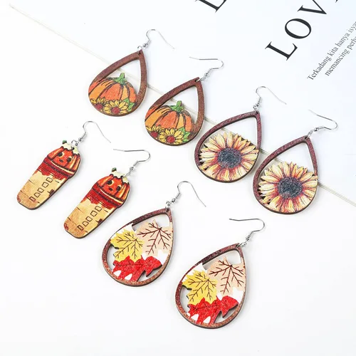 Vista 6 de Taouzi Wooden Earrings for Women Cute Painted Wood Earrings Bulk Festival Teardrop Dangle Earrings Gift for Women Girls