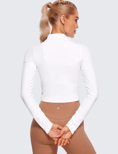 Vista 2 de CRZ YOGA Butterluxe - Camiseta corta de manga larga con cuello alto falso para mujer, ajustada, atlética, entrenamiento, casual, capa base