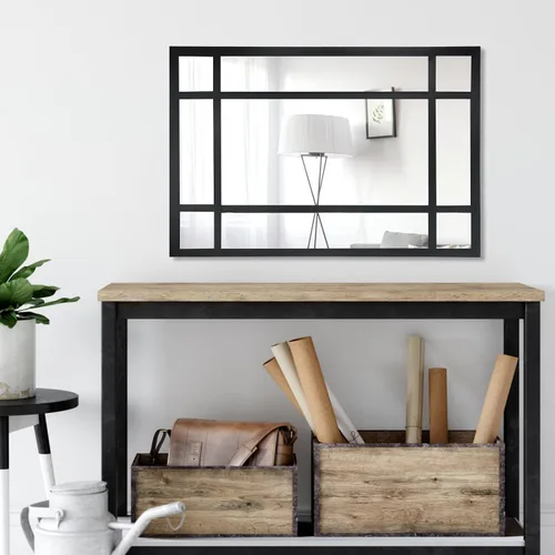 Vista 6 de HQiJun Espejo rectangular negro, espejo de pared decorativo de granja para entrada, sala de estar, dormitorio, pasillo, chimenea, decoración
