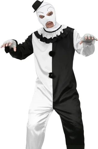Vista 2 de Disfraz de terrifier para hombre, disfraz de payaso asesino blanco y negro, sombrero para Halloween