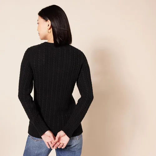Vista 3 de Tienda Essentials Suéter de manga larga con cuello redondo, para mujer, de punto trenzado estilo pescador