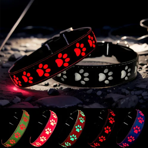 Vista 15 de Collar LED para perro, 15 modos de luz, USB-C recargable, silicona ajustable, varios colores (negro, S (7.87-11.8 pulgadas)