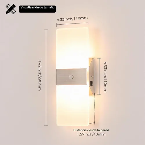 Vista 6 de Joosenhouse Juego de 2 apliques de pared con sensor de movimiento, luces de pared interiores cableadas, níquel cepillado de 11.4 pulgadas, modernos