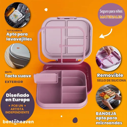 Vista 5 de Bentoheaven Lonchera Bento para niños, 3 compartimentos, 30 onzas, rosa Rosa coral