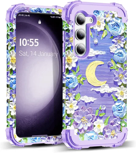 Vista 69 de Funda para Galaxy A14 5G Case, Patrón Floral 3 en 1 Protección Resistente de Servicio Pesado a Prueba de Golpes Parachoques de Goma de Silicona