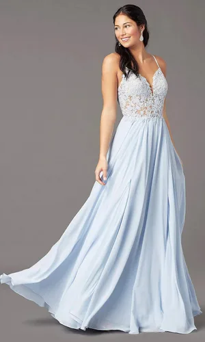 Vista 2 de rtrh Vestido largo de graduación para mujer, cuello en V, tirantes delgados, corpiño de encaje, vestido de dama de honor con abertura, vestido