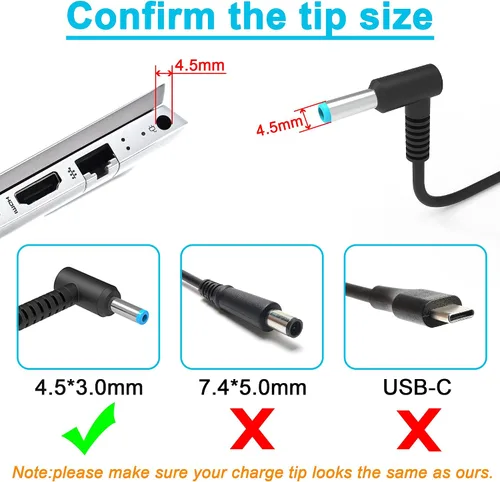 Vista 2 de BULL-TECH Adaptador de CA de 90 W para cargador de portátil HP Pavilion X360 11 13 14 15 17; HP Envy 13 15 17 M6 M7 X360, Stream 11 13 14 Adaptador