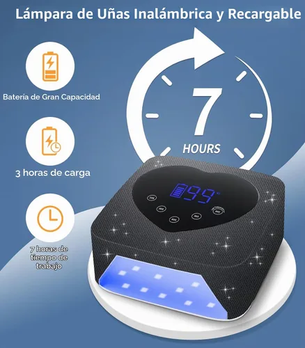 Vista 4 de Luz UV para uñas, lámpara de uñas UV inalámbrica 72W, secador LED recargable
