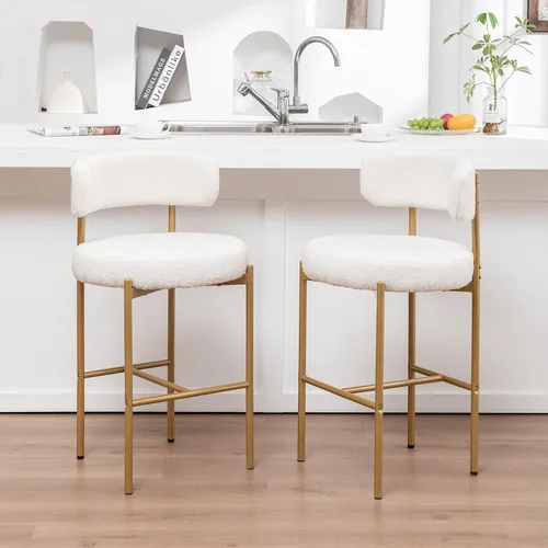 Vista 14 de Canxkun Taburetes de Bar Boucle Juego de 2, 24" Taburetes de Mostrador Modernos con Respaldos, Taburetes de Bar Tapizados para Isla de Cocina, Bar