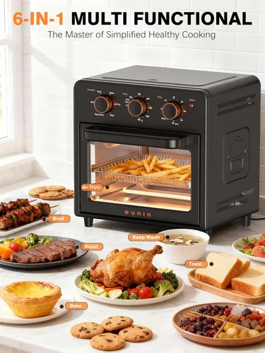 Vista 5 de OUNIN Horno tostador y freidora de aire con infusión de vapor, 12L compacto, apto para encimera, precalentamiento rápido con opciones de hornear