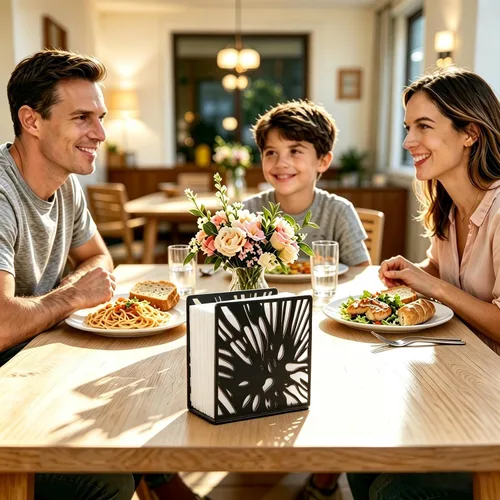 Vista 3 de Servilletero negro para mesa, dispensador vertical moderno de metal para servilletas de papel, adecuado para cocina, comedor, cóctel, uso