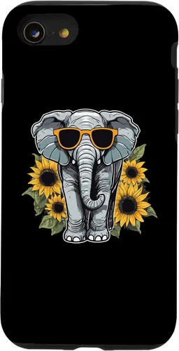 Vista 18 de Elephant with Sunglasses and Sunflowers Case for iPhone 16