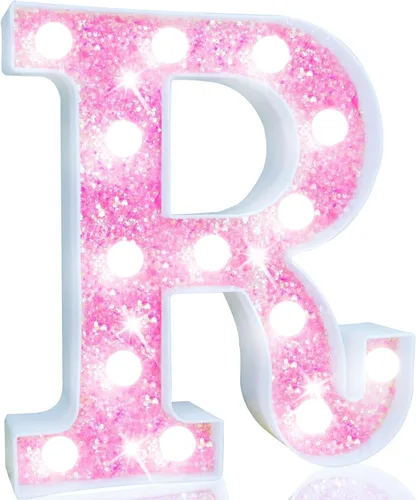 Vista 19 de Pooqla Luces de números de marquesina, números de luz rosa para niñas de 10.º cumpleaños, funciona con pilas, luz nocturna de número con purpurina
