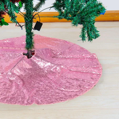 Vista 6 de Partisout Falda de árbol de lentejuelas con purpurina, falda de árbol de Navidad de algodón, falda colorida para árbol de Navidad, falda de árbol