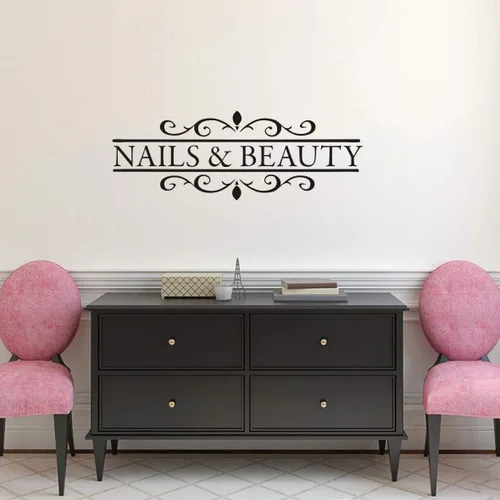 Vista 2 de LY1259 - Vinilo decorativo para salón de belleza, uñas extraíbles y barra de esmalte de cabello, mural de ventana para salón de belleza, elegante