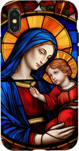 Vista 5 de Blessed Virgin Mary and Jesus Christ Stained Glass Case for iPhone 16