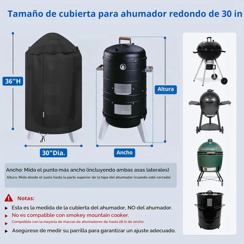 Vista 2 de SunPatio Cubierta redonda para ahumador de 30 pulgadas, resistente e impermeable, para parrilla Weber, Charbroil, Char-Griller Kamado y más