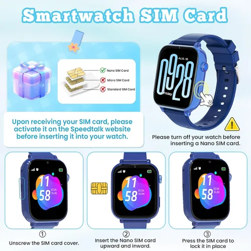 Vista 8 de Reloj inteligente 4G para niños y niñas, reloj inteligente para niños de 4 a 12 años con llamadas, GPS, SOS, videollamada, juegos, cámara, alarma