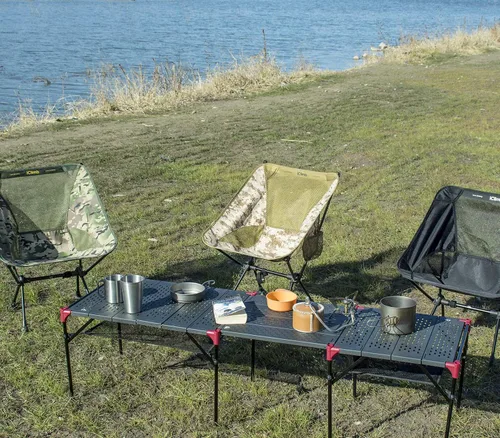Vista 2 de Mesa plegable extensible, área de mesa grande, ultraligera, compacta con mesa hueca y bolsa de transporte para camping, mochilero, playa, concierto