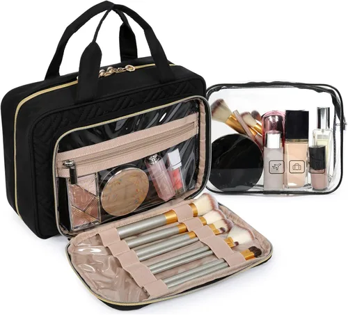 Vista 2 de BAGSMART Neceser de viaje colgante con organizador de maquillaje aprobado por la TSA, bolsa cosmética transparente para artículos de aseo personal