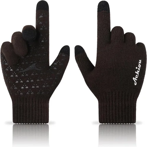 Vista 18 de Achiou Winter Gloves for Men and Women, Touchscreen Soft Knit Gloves Camello almendra