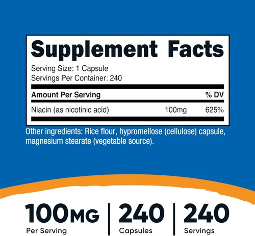 Vista 2 de Nutricost Niacina (vitamina B3) 100 mg, 240 cápsulas - con enrojecimiento, sin OMG, sin gluten