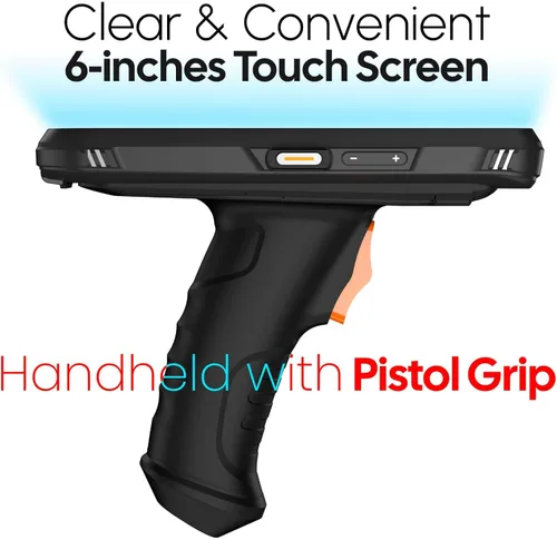 Vista 4 de RAYOUNGTEK Robusto Android escáner de código de barras portátil PDA computadora móvil con empuñadura de pistola, pantalla de 6.0 "Octa-Core 2.0GHz