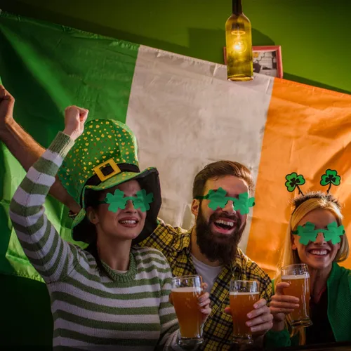 Vista 7 de Shitailu 4 lentes de sol de trébol del día de San Patricio gafas irlandesas gafas de trébol de cuatro hojas leprechaun verde para niños y adultos