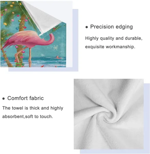 Vista 4 de Pfrewn Juego de 3 toallas de baño de Navidad con flamenco tropical, palmera y cangrejo, toallas de baño, suaves y absorbentes, toallas de mano