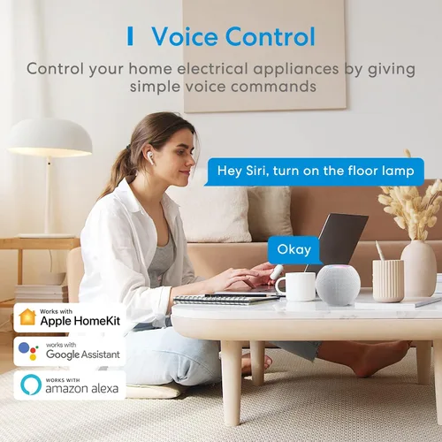 Vista 3 de Meross Regleta inteligente compatible con Apple HomeKit, Siri, Alexa y Google Home, protector de sobretensiones WiFi con 3 salidas de CA, 4 puertos