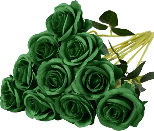 Vista 9 de Eternal Blossom 10 flores artificiales de seda de rosa negra de 19.7 in para ramo de novia, decoración de boda para el hogar Negro