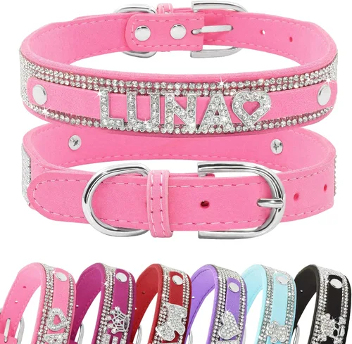 Vista 6 de Collar de Perro de Cristal Senristar Personalizado con Nombre Brillante, Collar de Perro Personalizado con Brillantes Rinstones para Perro Pequeño