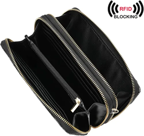 Vista 2 de Lanyani Cartera cruzada RFID con bolsillo para teléfono para mujer, cuero vegano
