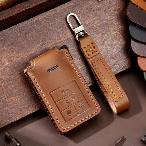 Vista 9 de ontto Funda para llave de automóvil de 4 botones para Cadillac Funda de cuero para llavero con estilo negro