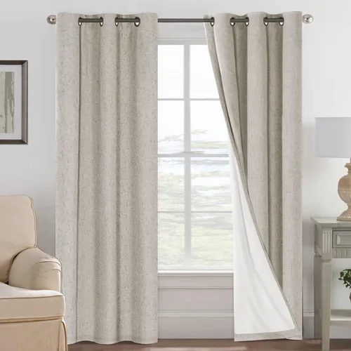 Vista 47 de H.VERSAILTEX Cortinas 100% opacas con aislamiento térmico, texturizadas, de lino, con bloqueo completo de calor y luz, para sala de estar y Negro